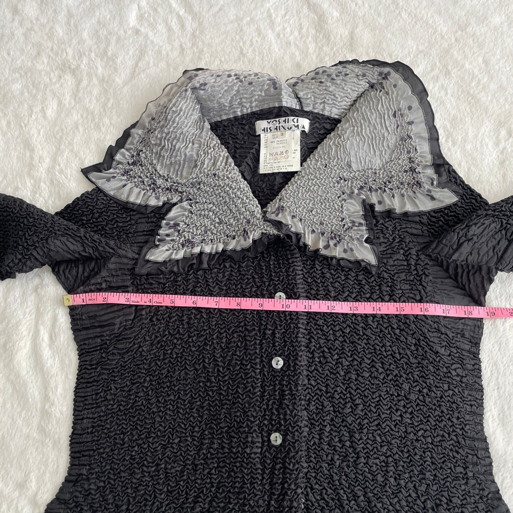 Yoshiki Hishinuma Star Collar Crinkle Blouse Black Silver Asymmetric Hem Size 2 - Picture 8 of 9
